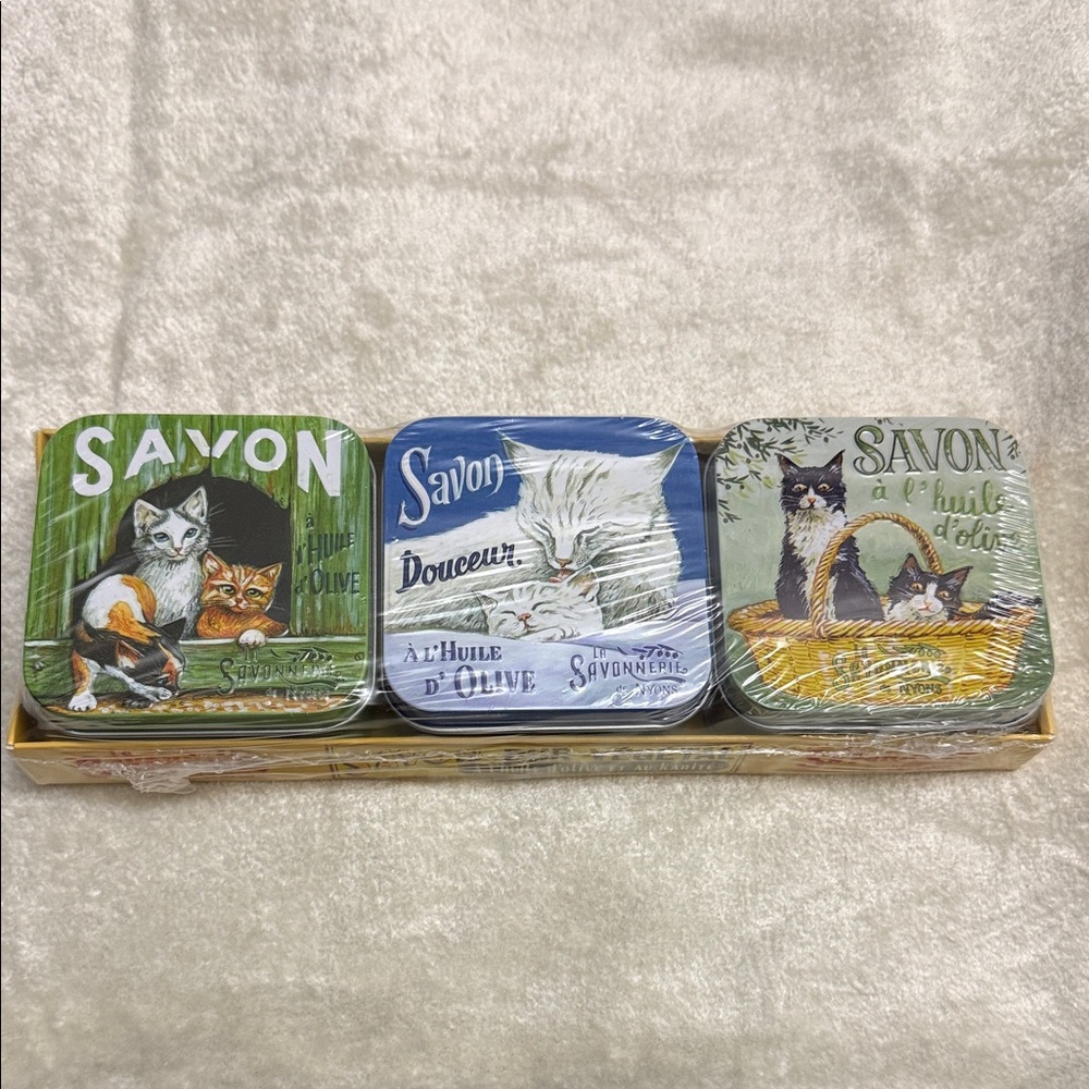 Set of Three Cat-Themed Soap Tins